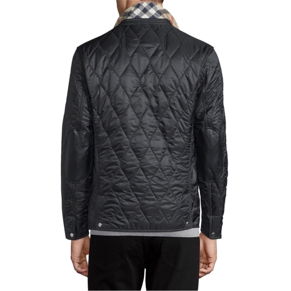 BURBERRY leather trim diamond Quilted Jacket coat navy blazer XL - Picture 3 of 10
